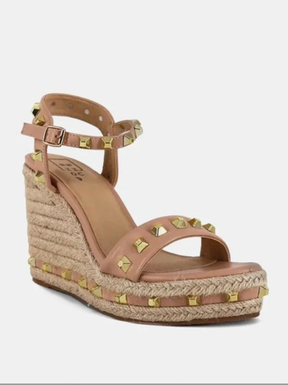 7.5 Gold Studded Wedge Sandals Nude Pink Espadrille Shu Shop Chic Miami Vacation